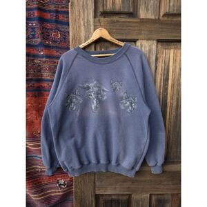 Vintage 90s Northern Elements Blue Faded Wolf‎ Crewneck Sweatshirt L